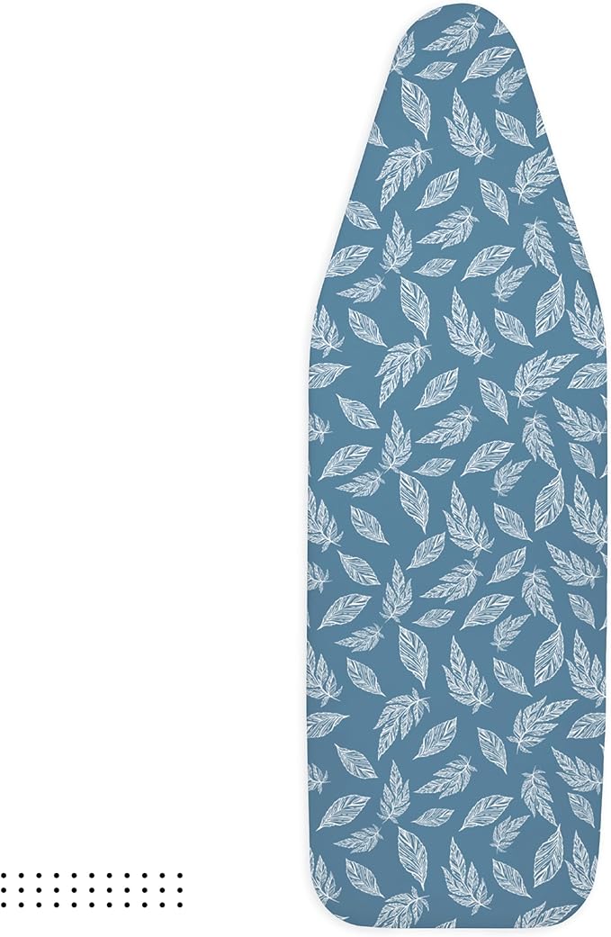 Encasa XO Ironing Board Cover and Pad 57"x22" - Thick 3mm Felt Padding, Drawstring Tightening & Lock, Easy Fit, Scorch & Stain Resistant, Fits X-Large Ironing Board - Big Leaves Blue
