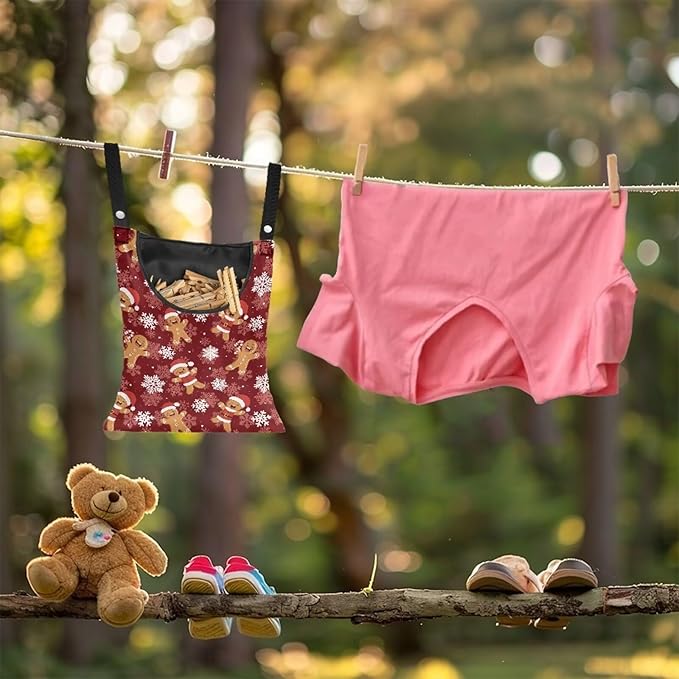 Christmas Gingerbread Man Waterproof Clothespin Organizer - Hanging Hook & Large Opening for Beach House, Laundry Room Decor