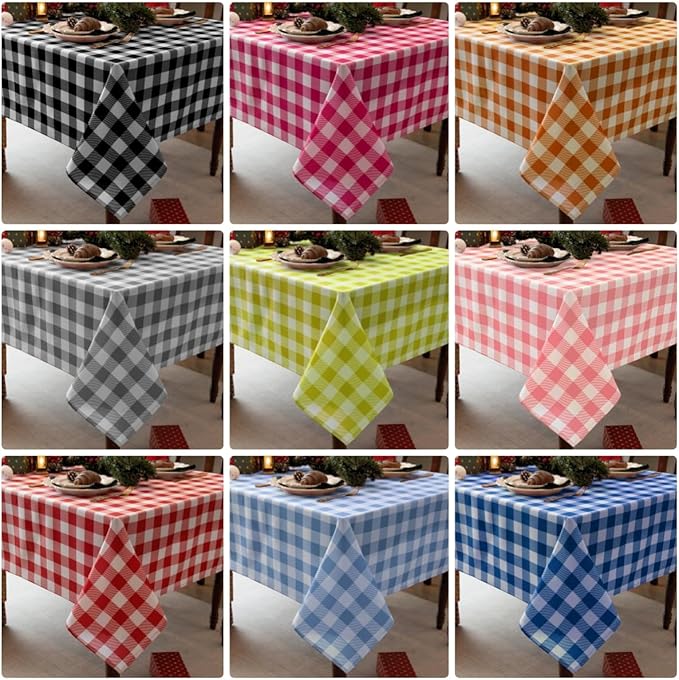 Waterproof Checkered Tablecloth Runner Fabric - Rectangle 12x108 Inch Classic Gingham Buffalo Plaid Table Cloth for Indoor/Outdoor Use - Table Cover for Kitchen, BBQs, and Parties