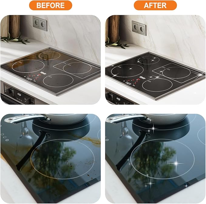 Glass Stove Top Cleaner Kit, 12 Oz Glass Cooktop Cleaner Non-Abrasive, Stove Oven Cleaner & Polish For Ceramic, Electric, Induction, Flat Top Stovetop, Gas - With Scrubbing Pad, Scraper, Cloth