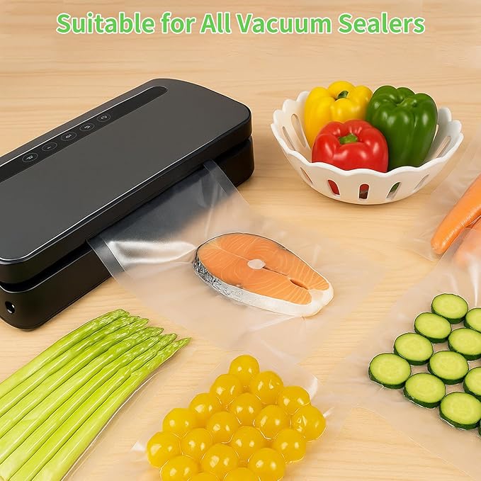 MakMeFre 300 Bags 100 of Each Size Plus Quart 10"x13" and Quart 8"x12" and Pint 6"x10" BPA Free Sous Vide Seal a Meal Commercial Grade Vacuum Seal PreCut Combo Pack Bag