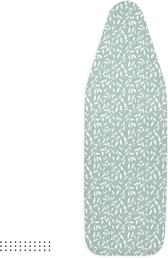 Encasa XO Ironing Board Cover and Pad 54"x15" - Thick 3mm Felt Padding, Drawstring Tightening & Lock, Easy Fit, Scorch & Stain Resistant, Fits Standard Large Ironing Board - Green Leaflet