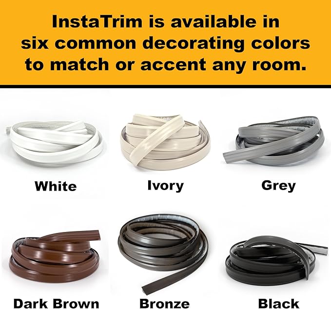 InstaTrim The Original Flexible Trim - 50ft White 3/4" Wide Caulk Tape - Adhesive Trim with Many Uses Including Caulking for Bathtubs, Sinks, Counters, Tile, Floors - Made in USA