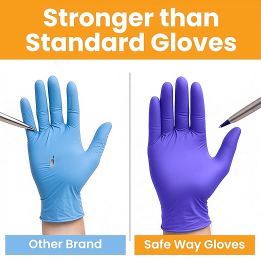 SafeWay Nitrile Disposable Gloves — Multi-Purpose Powder-Free, Non-Latex, Medical Use, and Textured Fingertips for Food Prep, Cleaning, Tattoo, Nursing, Lab, Examination, & More — (6000 pcs, Large)