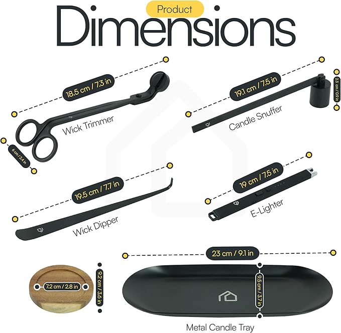 Candle Accessory Set 5 in 1 Candle Care Kit with Wick Trimmer, Dipper, Snuffer, Rechargeable Candle Lighter & Metal Tray – Luxury Gift Box for Candle Lovers (Matte Black)