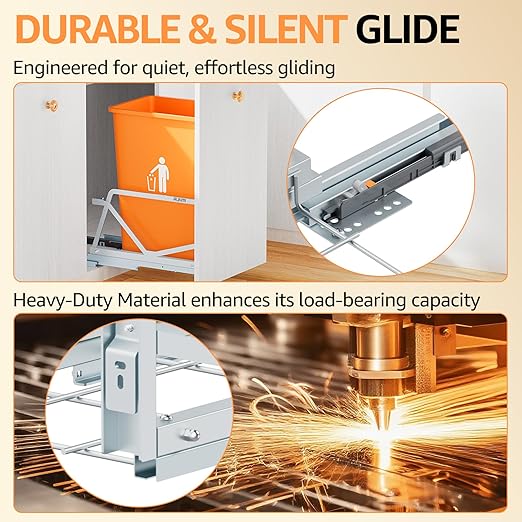 Pull Out Trash Can Under Cabinet Kit with Soft-Close Slides,Twin-Mode Under Sink Trash Can Pull Out for Kitche Sink Drawer,Requires Minimum Cabinets Opening 12" W X 18" D(Trash Can Not Included)