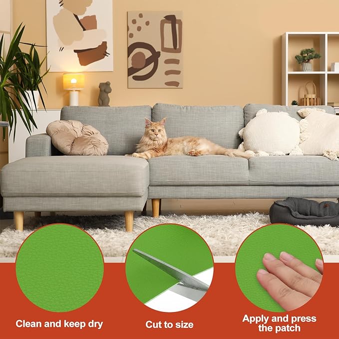 PATIKIL Leather Patches Tape for Furniture, 3.2 x 61 Inch Self Adhesive Vinyl Leather Repair Kit Cover Sheet for Couch, Sofa, Car Seats, Office Chair, Grass Green