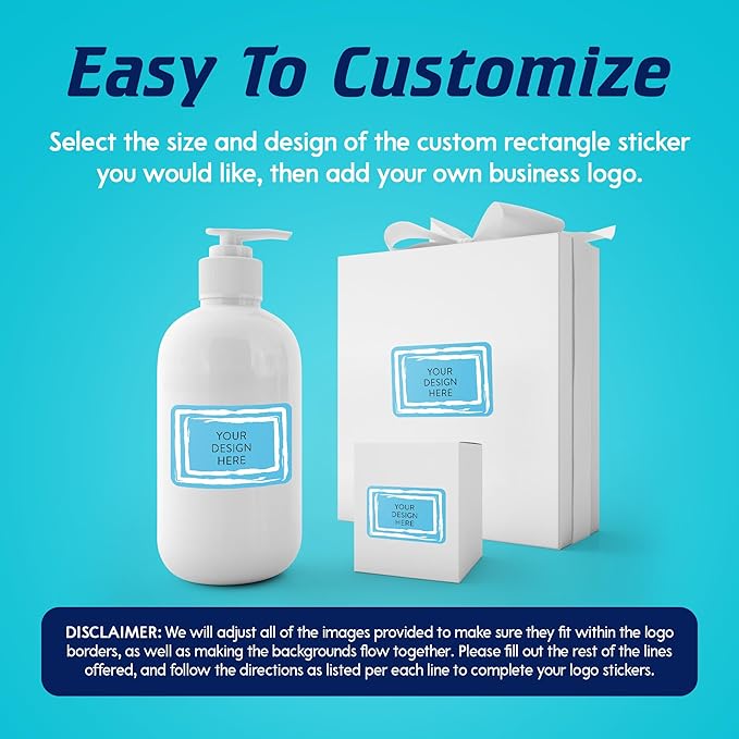 100 Custom Vinyl Stickers - Upload Your own Image, Text, Design, Logo - Personalized Logo Labels for Handmade, Packaging, Bottle, Jars, Candle, Brand Stickers (Blue Swirls, 4x2)
