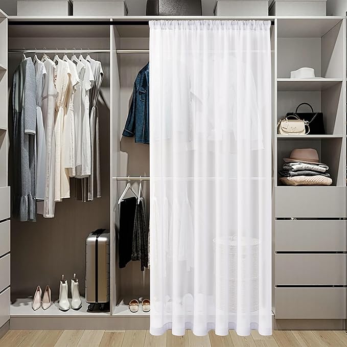 Tollpiz Small Sheer Door Curtain Closet Linen Textured Curtain Sheers Doorway Light Filtering Voile French Door Rod Pocket Curtains Patio Glass Door, 25 x 40 inches Long, White, Set of 1 Panel