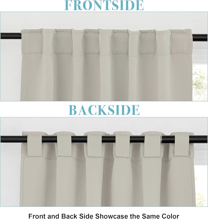 RYB HOME Blackout Curtains for Kitchen, Privacy Thermal Insulating Small Winow Curtain Shades for Classroom Bathroom Nursery Bedroom Cafe, W 34 x L 24, Natural, 2 Panels