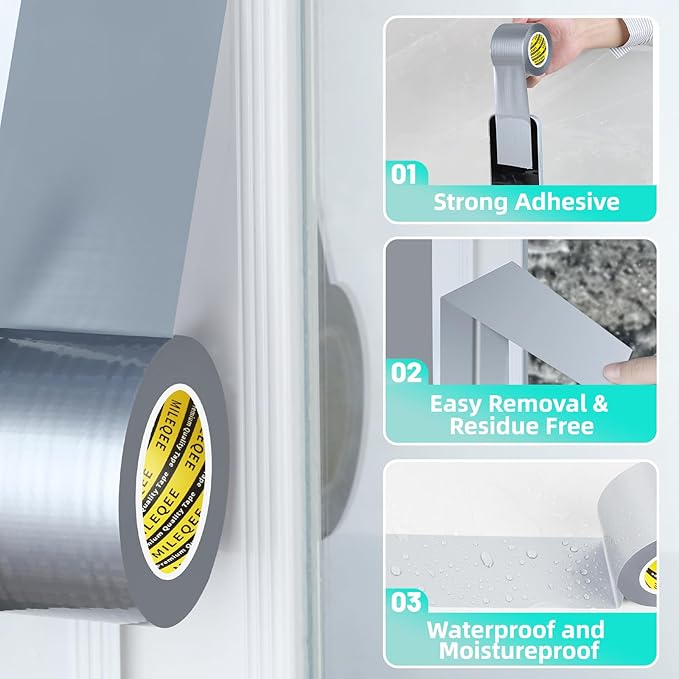 Window Weather Stripping Door Seal Tape Silver, 2in x 66FT, Automotive Weatherstrip Adhesive Seal Strip for Car Auto Trunk, Weatherproof Gap Sealing Sealer Draft Blocker, Waterproof