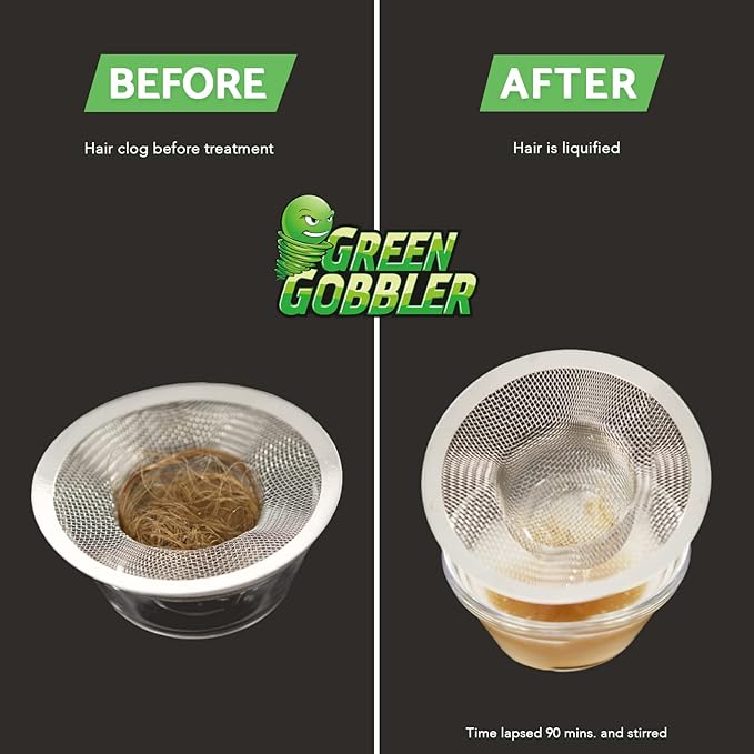 Green Gobbler Liquid Hair Drain Clog Remover, For Toilets, Sinks, Tubs - Septic Safe, 2 Pack + 5 Hair Snake Tools