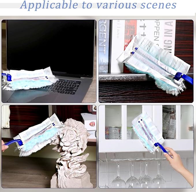 30 Pack Duster Refills Compatible with Swiffer Duster, Heavy Duty Multi Surface Duster Replacement with 1 Extra Handle for Cleaning Furniture, Blinds, Ceiling Fans and Car