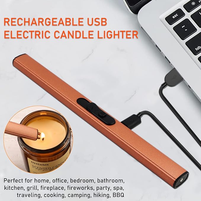 5 in 1 Candle Accessory Set, Candle Wick Trimmer Cutter, Candle Snuffer & Candle Wick Dipper,USB Rechargeable Lighter, Storage Tray Plate for Candle Lover Mom Gift, Candle Care Kit (Rose Golden)