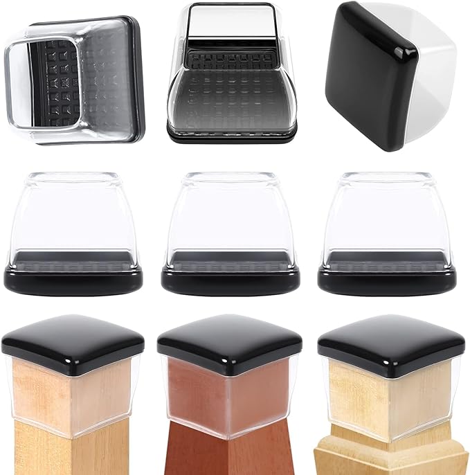 Ezprotekt 24 Pcs Large Clear Chair Leg Sliders for Carpet, Square Teflon Furniture Glides Pads Caps for Rug, Bar Stool Leg Protectors Covers for Table, Chair, Sofa Legs (XL Fit: 1.5" - 2")
