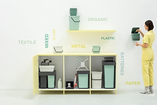 Brabantia Sort & Go Food Trash Can (0.8 Gal/Jade Green) Small Countertop Kitchen Compost Caddy with Handle & Removable Lid, Easy Clean