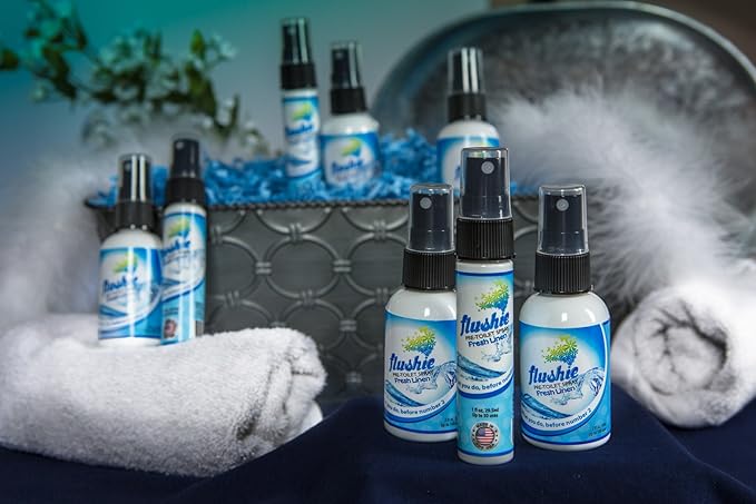 Flushie Pre-Toilet Spray - Travel Size Toilet Deodorizer and Poop Odor Eliminator (Linen, 2oz 2pack)