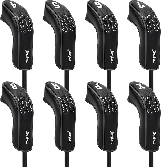 mytag 8PCS Golf Hybrid Iron Covers Set, Knit Hybrid Head Covers, Fits Cobra T Rail, Cleveland Launcher, Wilson Launch Pad, Tour Edge Hot Launch - Customizable