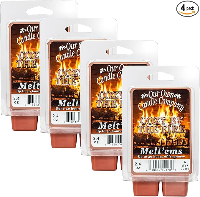 Our Own Candle Company Premium Wax Melt, Cozy by The Fire Scent, Handmade in The USA, 24 Cubes (4 Pack, 9.6oz Total)