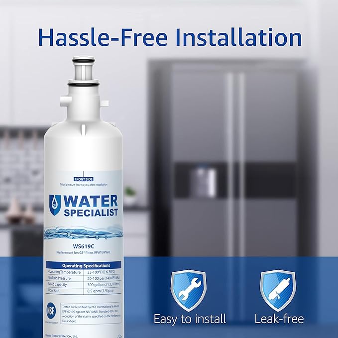 Waterspecialist Replacement for GE® RPWFE®, RPWF (Built-in CHIP) Refrigerator Water Filter, Compatible with GYS22GMNES, GYE22HSKSS, PYE22PELDS, GFE26GMKES, GFE26GGHWW, PFE28KYNFS, 4 Filters