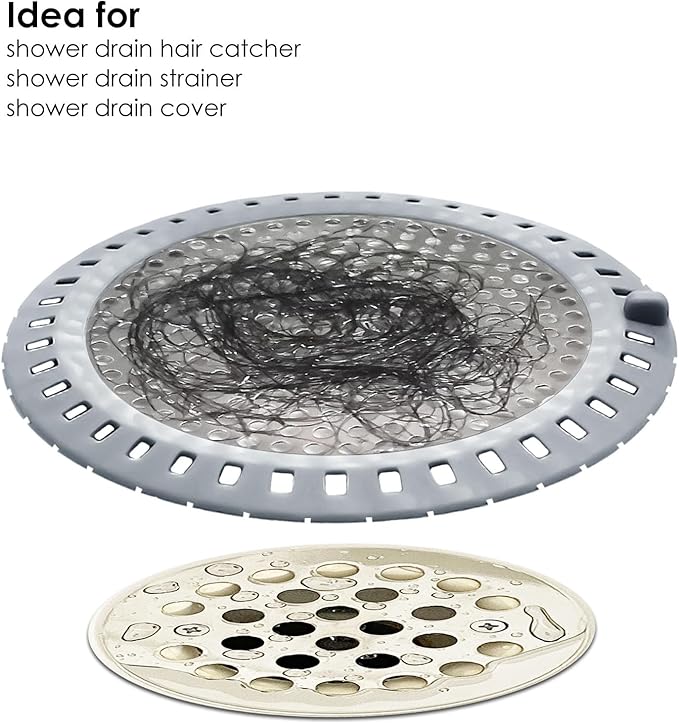 2PCS Shower Drain Hair Catcher, Shower Drain Strainer, Stainless Steel with Silicone Edging, 4.75 Inch Diameter
