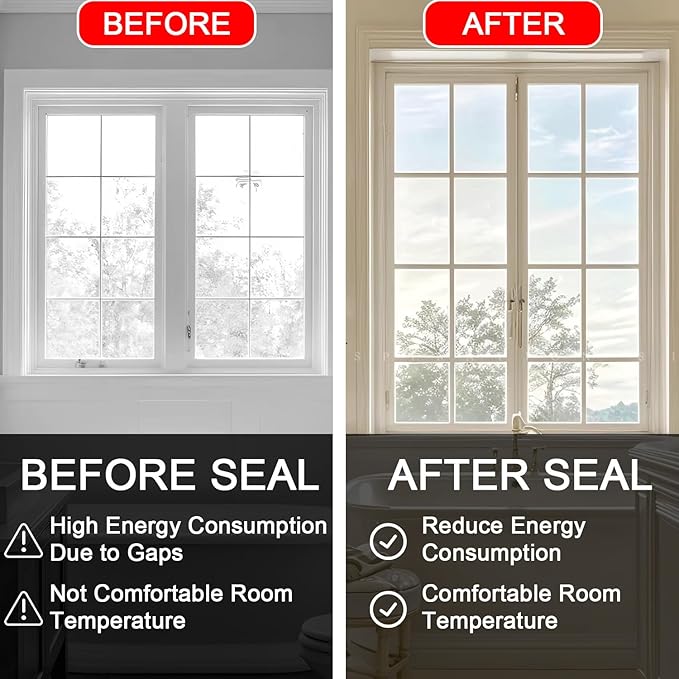 Transparent Window Weather Sealing Tape 2 Inch x 33 FT Weather Stripping Residue-Free Clear Window Insulation Caulk for Shower Glass Gaps and Clear Tape Doors Windows Windproof