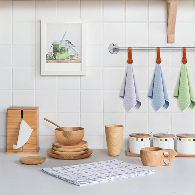 4 PCS Genuine Leather Towel Clips for Kitchen, Magnetic Hand Clips, Towel Holder with Magnet for Rods and Racks, Bathroom Accessory (Light Brown)