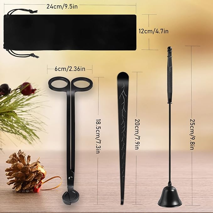 3 in 1 Candle Accessory Set, Candle Wick Trimmer Cutter, Candle Snuffer & Candle Wick Dipper for Candle Aromatherapy Lover Gift, Stainless Steel Candle Care Kit (Black)
