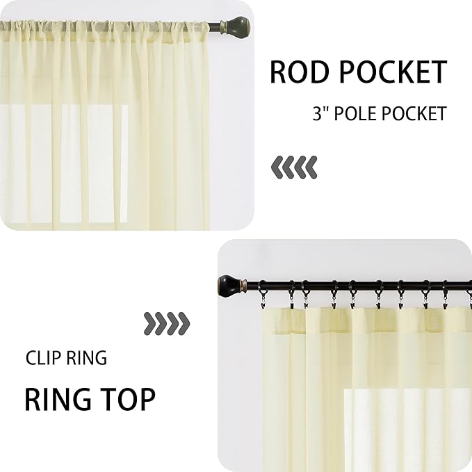 Tollpiz Short Sheer Door Curtain Closet Linen Textured Curtain Sheers Doorway Light Filtering Voile Patio Door Rod Pocket Curtains French Door, 54 x 54 inches Long, Transparent Yellow, Set of 1 Panel