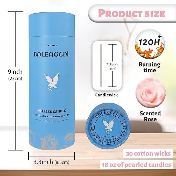Rose Scented Pink Pearled Candle 18oz Luxury Sand Candle Granulated Wax - 30 Cotton Wicks – Wax for Candle Making Decorative Candles Smooth and Clean Burning Lasts up to 120 Hours