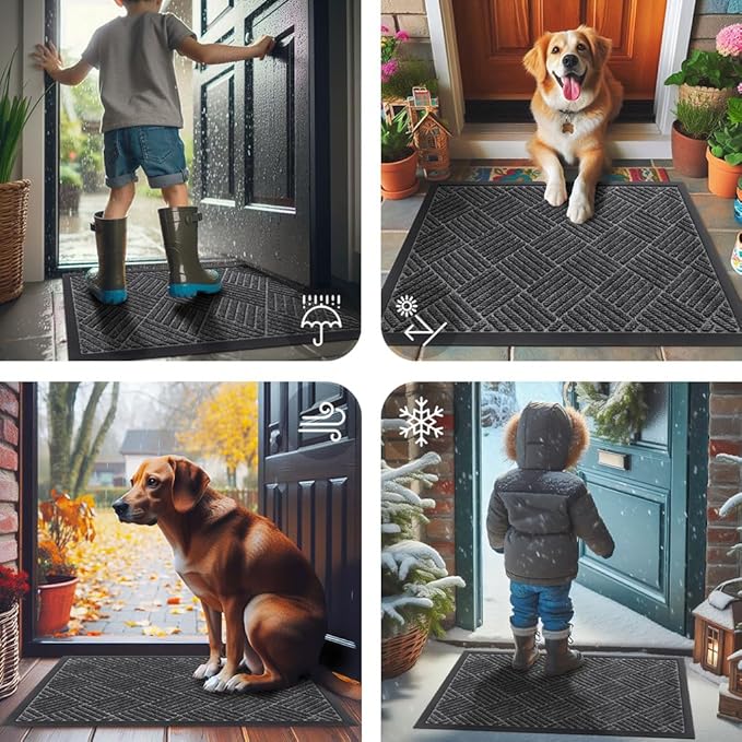 Smiry Front Door Mat Outside Entrance, Heavy Duty Outdoor Indoor Mat, Natural Rubber Doormat, Non Slip, Trap Dirt and Moisture, Easy Clean, Low Profile Patio Porch Entryway Mat, 59x23, Light Grey