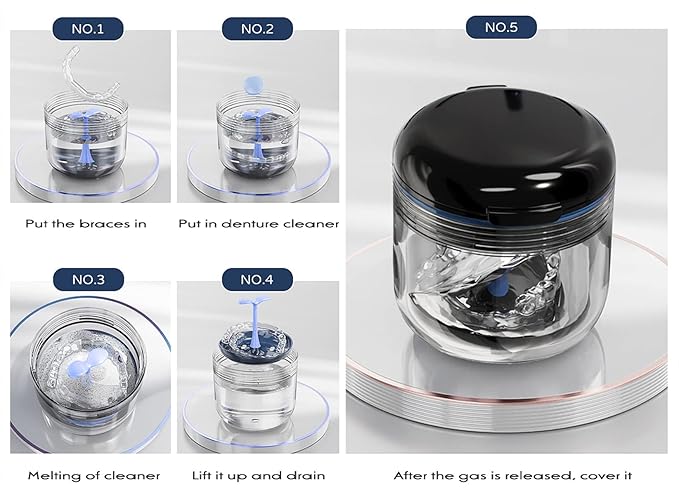 MURRI&MURRDI Retainer Case, Denture Bath Box with Strainer Basket, Mouth Guard Case, Braces Cleaner Cup, Cute Denture Holder Nightguard Storage Soak Container for Travel (Black)