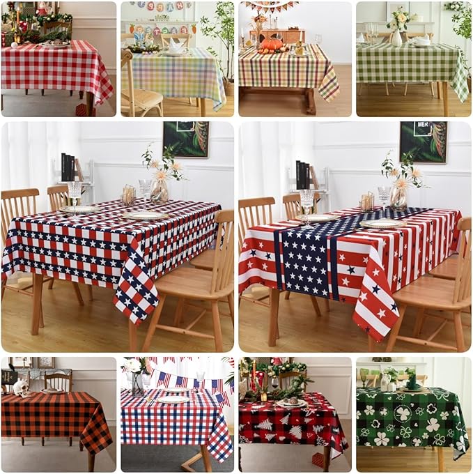 Waterproof Gingham Festive Tablecloth Fabric - Oblong 52x70 Inch Classic Buffalo Tartan Autumn Table Cloth for Outdoor Use - Give Thanks Tabletop Cover Perfect for Halloween, BBQs, Parties