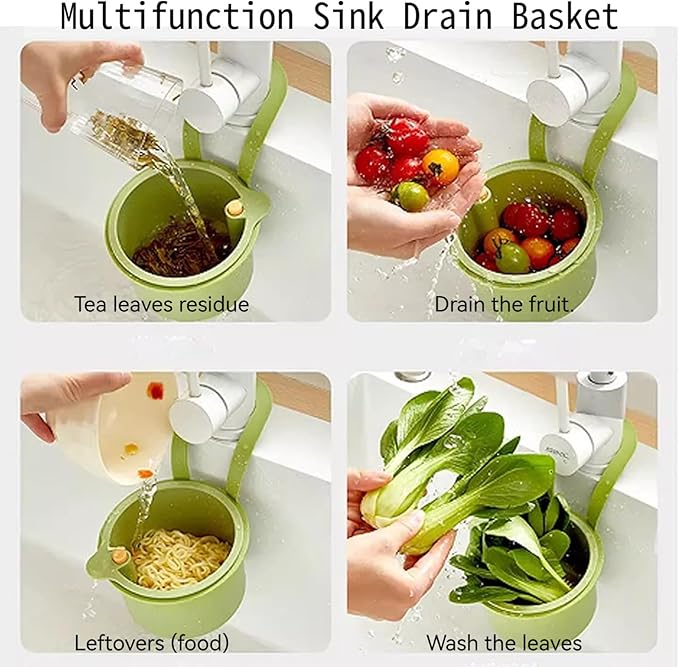 Faucet Hanging Strainer Kitchen Sink Food Waste Catcher Drain Basket, Plastic Kitchen Sink Strainer Automatic Dumping Draining Basket, Food Fruit Vegetable Drain Shelf Sink Storage Holder (Yellow)