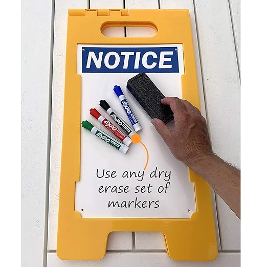 SmartSign 25 x 12 inch “Notice” Write-On Two-Sided Folding Floor Sign, Dry Erase, Digitally Printed Polypropylene Plastic, Multicolor, Made in USA