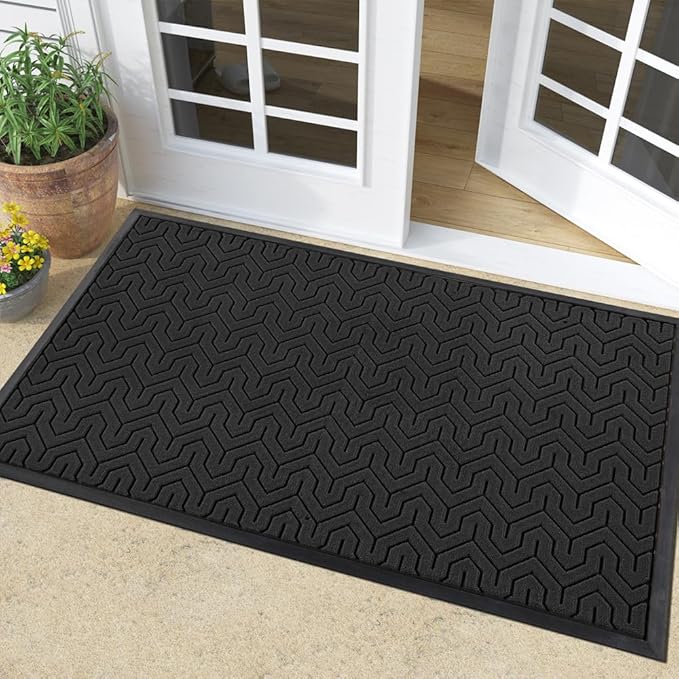 Yimobra Large Door Mat Outside Entrance 36x24, Waterproof Heavy Duty Outdoor Mats for Front Door, Non Slip Rubber Entry Mat for Garage Patio, Easy Clean, Black