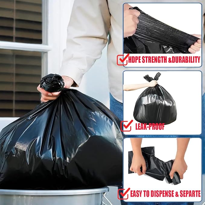 4-6 Gallon Trash Bags, 150 Count Black Garbage bags, Multi-purpose Trash Can Bin Liners for Bathroom, Office, Industrial, Commercial, Janitorial, Municipal, Recycling