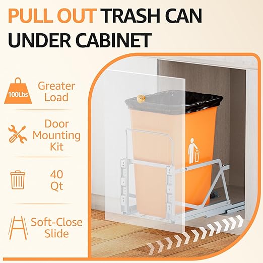Pull Out Trash Can Under Cabinet Kit with Soft-Close Slides,Twin-Mode Under Sink Trash Can Pull Out for Kitche Sink Drawer,Requires Minimum Cabinets Opening 12" W X 18" D(Trash Can Not Included)