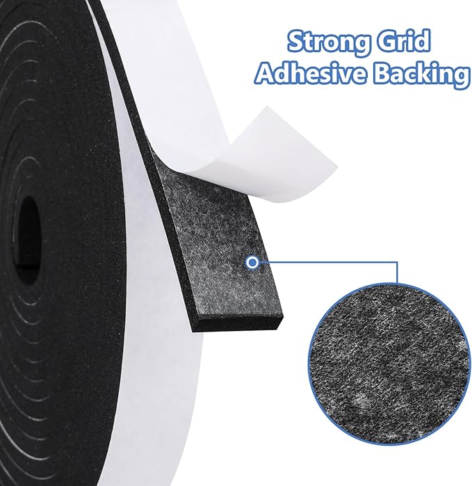 Weather Stripping Door Seal Strip- 1 Inch X 1/16 Inch X 32Feet, Strong Adhesive, Lightproof, Soundproof, Weatherproof Foam Tape Insulation for Sliding Door, Front Door Frame, Windows- Black