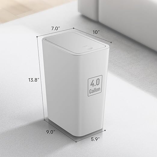 TIPGO Bathroom Trash Can with Lid, 4 Gallon / 15 Liter Small Garbage Can, Press Top Bin, Plastic Wastebasket with Pop-Up Lid for Bedroom, Living Room, Office (Grey, 2 Pack)