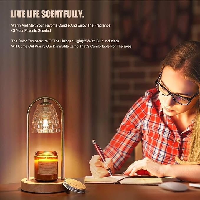 Candle Warmer Lamp with Timer and Dimmer, Electric Scented Wax Warmer for Bedroom, Home Decor Aroma Candle Holder Night Light/Table Lamp - Gift (ABC-Golden-Oval)