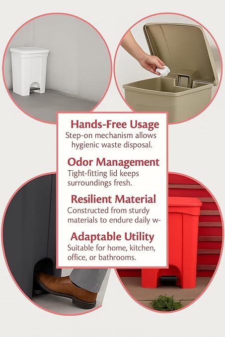 PRO&Family Step-On Trash Can with Lid, Plastic Waste Bin, Foot Pedal Operation (Biege, 12 Gallon)