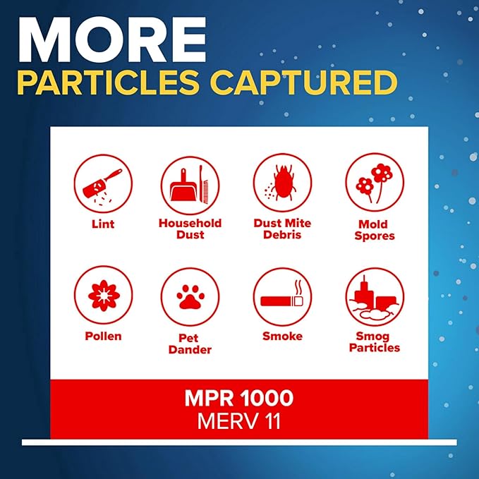 Filtrete 24x24x1 AC Furnace Air Filter, MERV 11, MPR 1000, Micro Allergen Defense, 3-Month Pleated 1-Inch Electrostatic Air Cleaning Filter, 4 Pack (Actual Size 4-Pack 23.69x23.69x0.81 in)