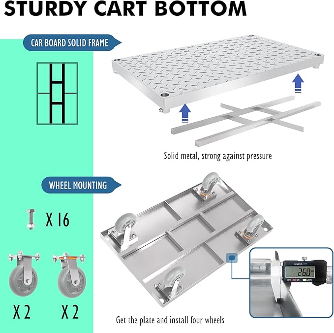 4-in-1 Platform Truck Cart with Cage, Multi-Purpose Heavy Duty Steel Flatbed Cart with 2200lbs Capacity Platform Hand Truck 6" Wheels Push Cart Dolly for Groceries, Garage, Warehouse (41“L x 24" W)