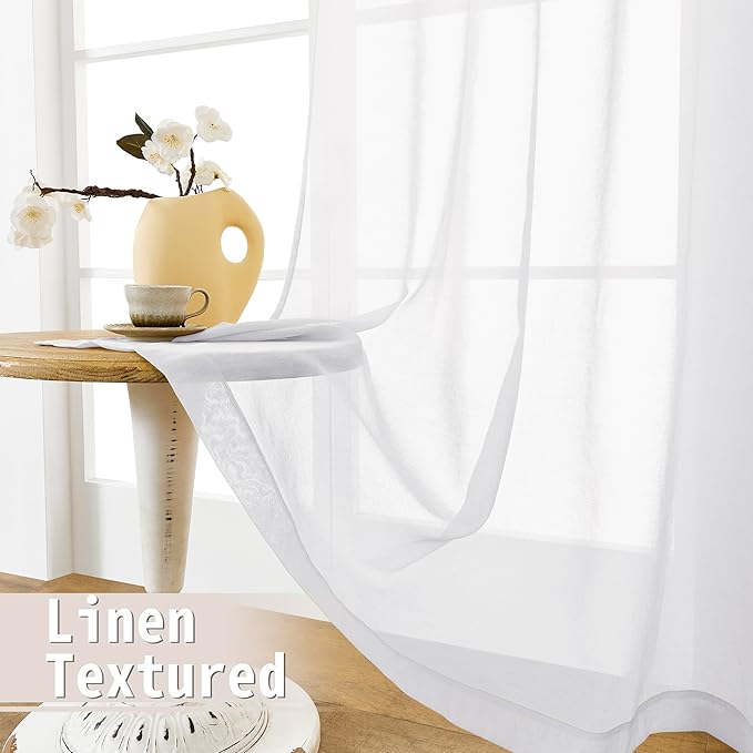 Tollpiz Small Sheer Door Curtain Closet Linen Textured Curtain Sheers Doorway Light Filtering Voile French Door Rod Pocket Curtains Patio Glass Door, 25 x 40 inches Long, White, Set of 1 Panel