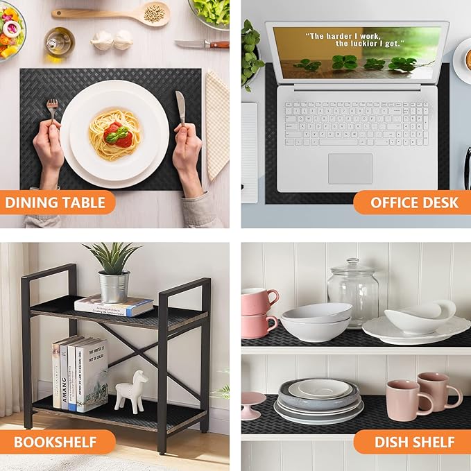Shelf Liners for Kitchen Cabinets Refrigerator Liners Waterproof Kitchen Cupboard Liner Non-Slip Drawer Mats EVA Material Non Adhesive Fridge Liner for Shelves - Black（17.5 x 236.2 Inches x 2 Rolls