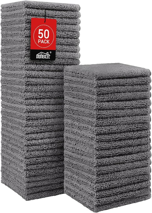 HOMEXCEL Microfiber Washcloths 50 Pack, Highly Absorbent and Soft Face Towel, Multi-Purpose Wash Cloths for Bathroom, Gym, Hotel, Spa and Kitchen, Multicolor 12x12 Inch, Grey