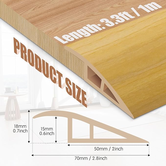 Floor Transition Strip Door Threshold 39" Floor Transition Reducer Trim on The Edges Threshold Strip Self Adhesive Suitable for Doorways, Tiles, Carpet