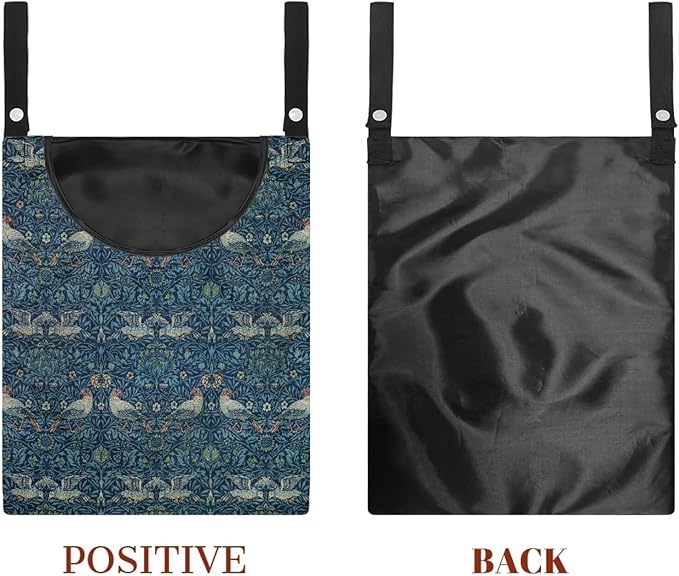 William Morris Bird Print Ultimate Clothespin Storage System 14.5"x12" - Features Oversized Opening & Extended 5.5" Hanging Strap - Polyester Construction for Outdoor Use Decor