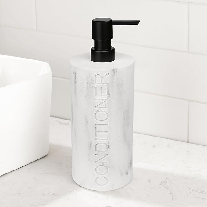 Conditioner Dispenser – Luxurious Refillable Pump Bottle with Embossed Text, Durable Construction for Bathroom and Kitchen